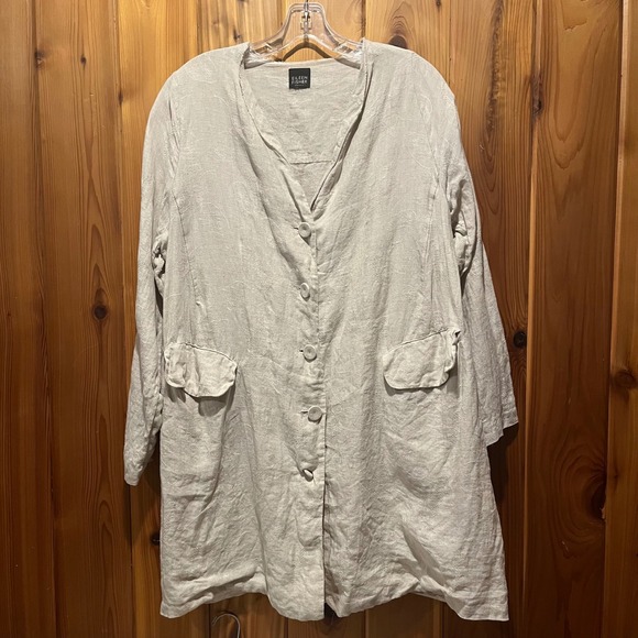 Eileen Fisher Jackets & Blazers - Eileen Fisher Jacket Topper 100% Linen Flax Floral Jacquard Oatmeal Plus Size 1X
